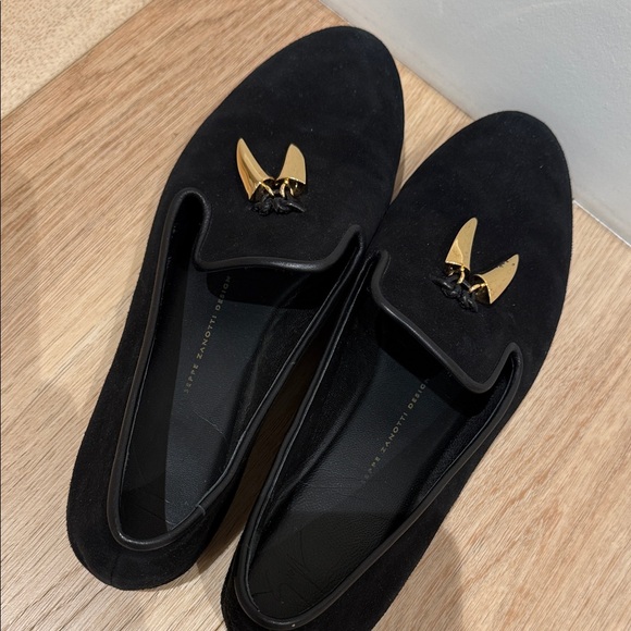 Giuseppe Zanotti Black Suede Loafers Gold Tusk Accent 41 - Picture 4 of 5